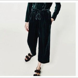 Zara Velvet High-Waisted Wide Leg Cropped Pants